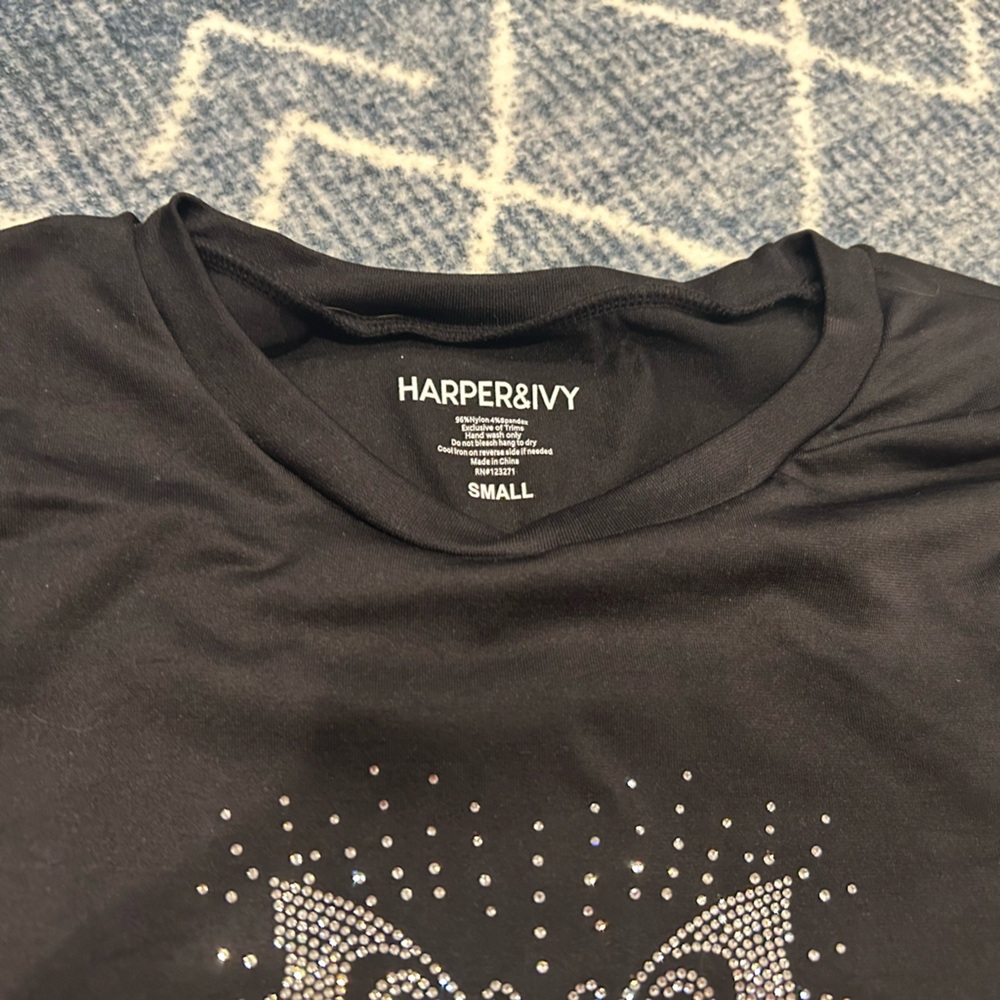 BLACK RHINESTONE BUTTERFLY TEE - Picture 4 of 4
